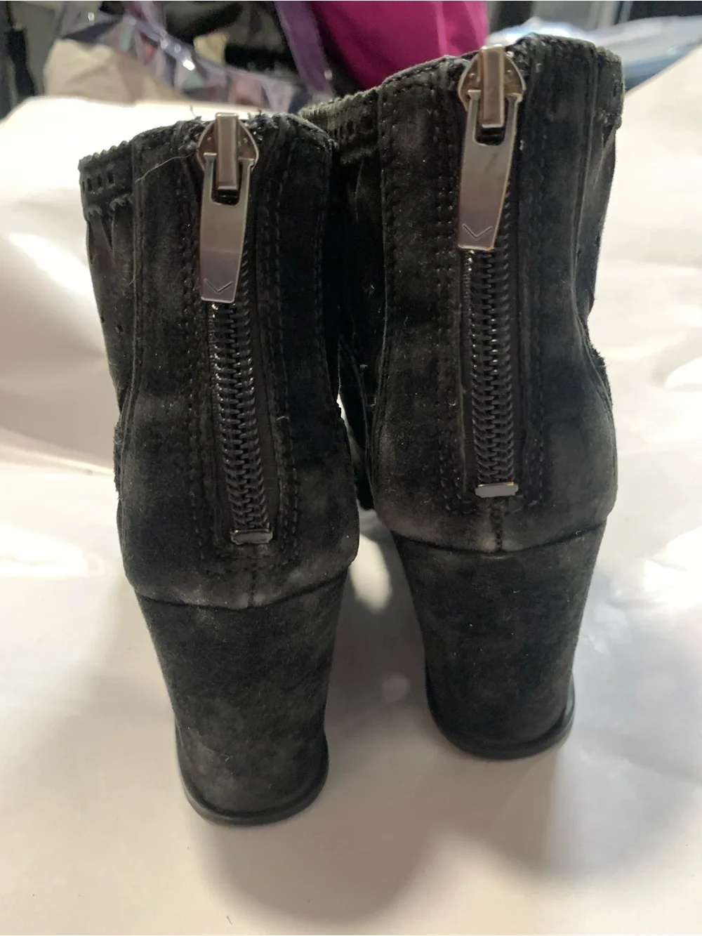 Black Laser-Cut Suede Peep-Toe Wedge Sandals size 7